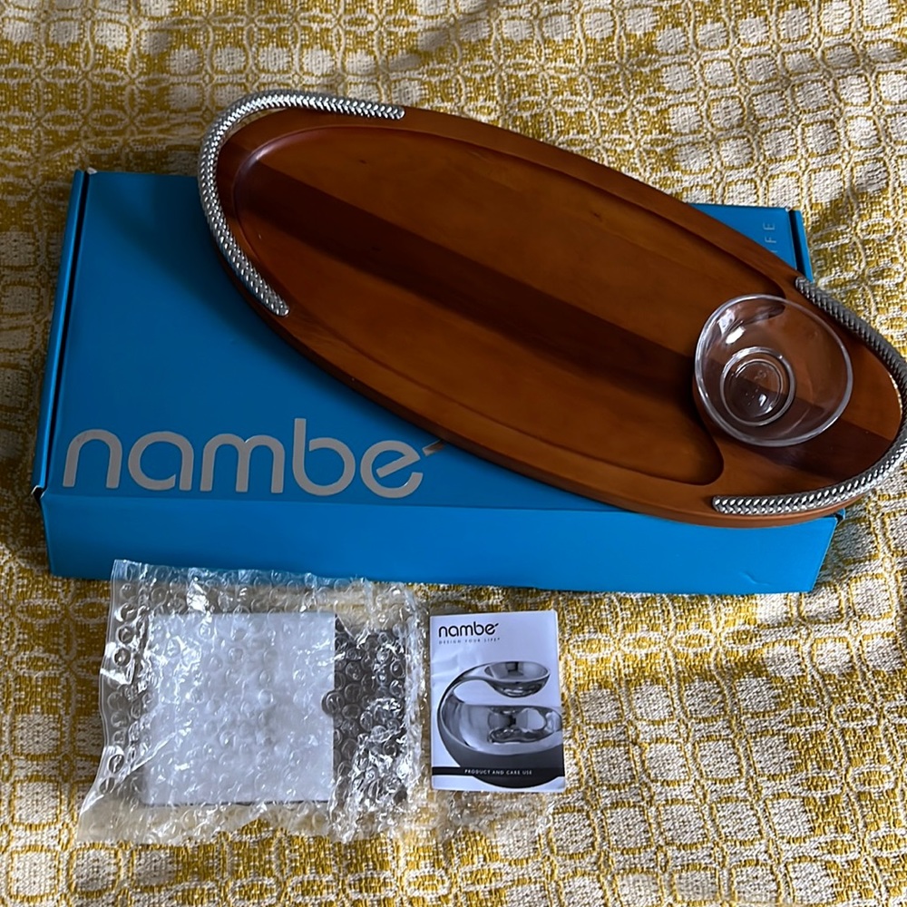 Nambe braid serving board with dipping dish